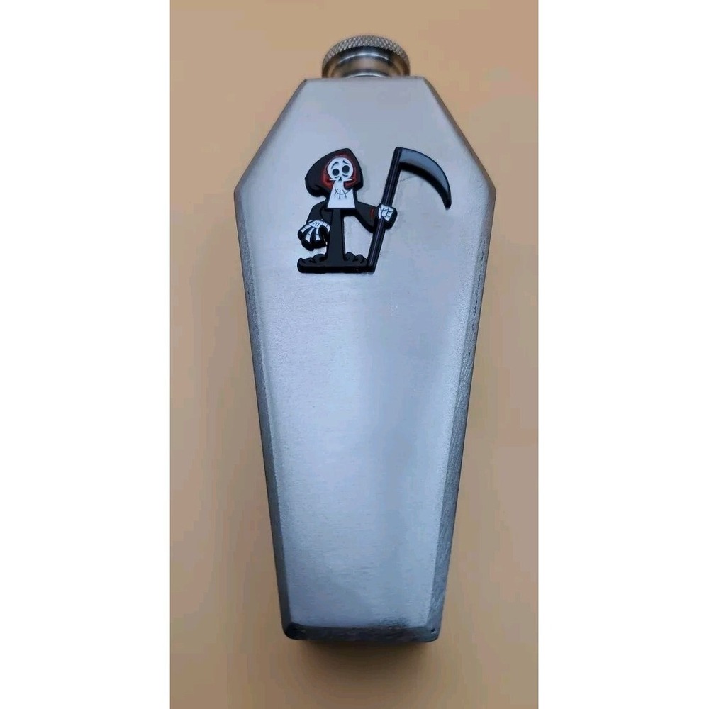 Gothic Hip Pocket Flask Cartoon Grim Reaper Medallion Coffin Flask